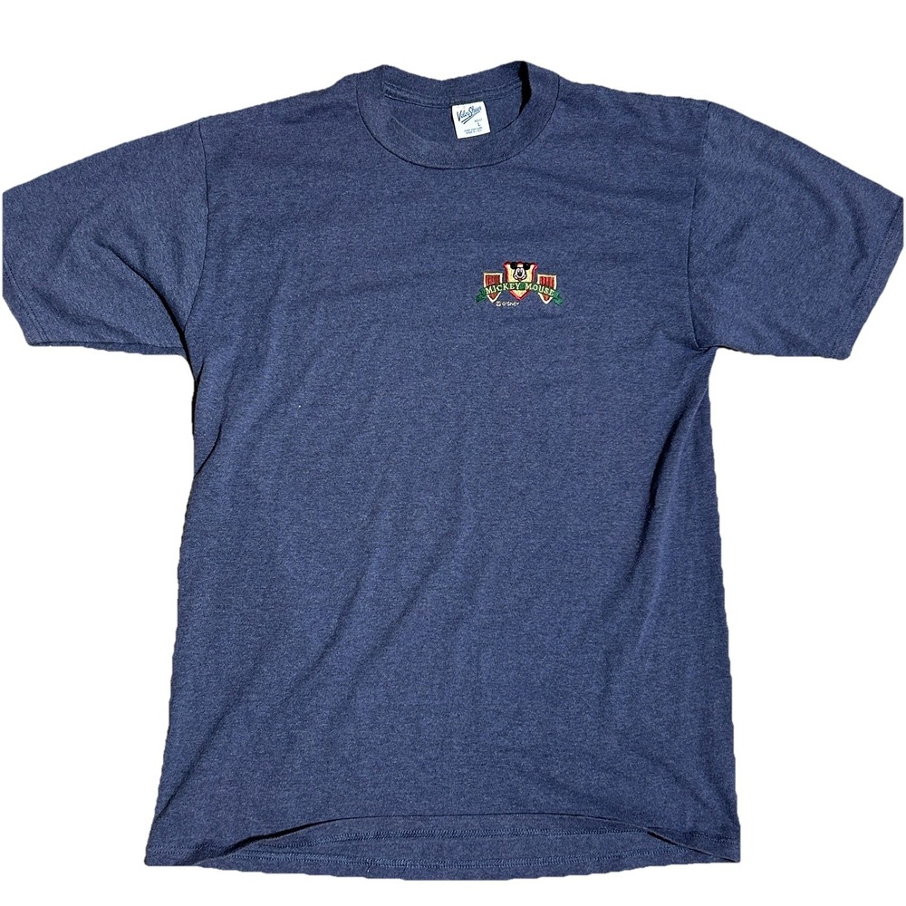 Vintage Disney Mickey Mouse  T-Shirt Crest‎ Embroidered Velva Sheen M USA